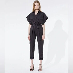 IRO Satasi Jumpsuit Pantsuit Black Short Sleeve Chest Pockets Toe Waist NEW